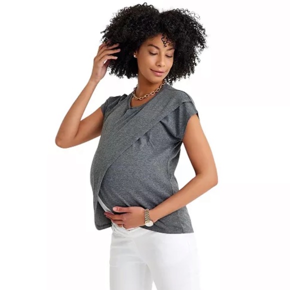 Accouchée Crossover Short Sleeve Cotton Maternity/Nursing Top - Picture 6 of 8